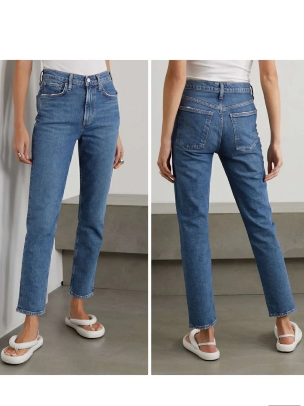 Agolde Merrel Mid Rise Straight Leg Stretch Denim Jeans In Medium Denim